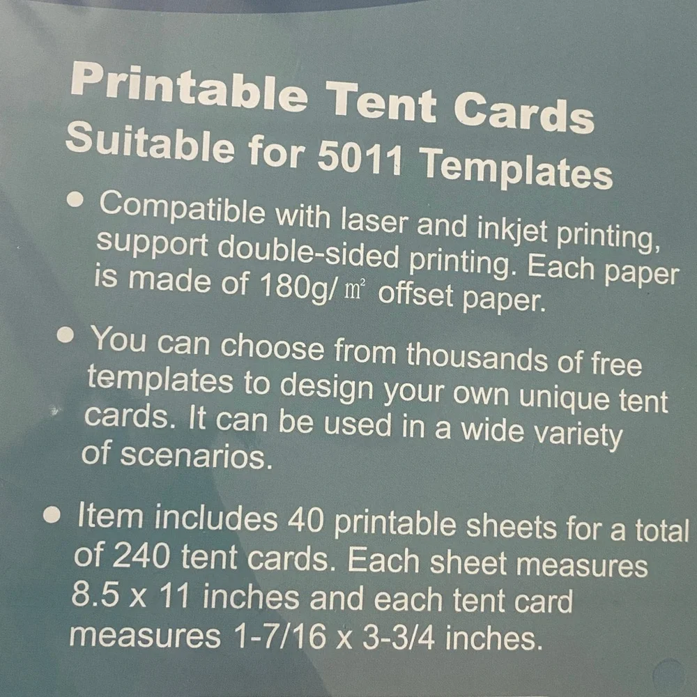 Pack of 2 (Total 480 Cards)--MAXGEAR Printable Tent Cards Size 1-7/16
